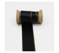 Satin Ribbon Gold Silver Edge Double Face Satin Ribbons Solid Color Fabric Wrapping for DIY Accessories Decorative Sewing Needleworks(Black G,16mm)