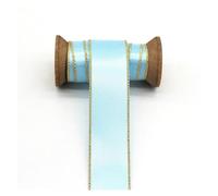 Satin Ribbon Gold Silver Edge Double Face Satin Ribbons Solid Color Fabric Wrapping for DIY Accessories Decorative Sewing Needleworks(Blue Topaz G,38mm)