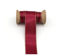 Satin Ribbon Gold Silver Edge Double Face Satin Ribbons Solid Color Fabric Wrapping for DIY Accessories Decorative Sewing Needleworks(Wine G,16mm)