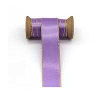 Satin Ribbon Gold Silver Edge Double Face Satin Ribbons Solid Color Fabric Wrapping for DIY Accessories Decorative Sewing Needleworks(Grape G,38mm)