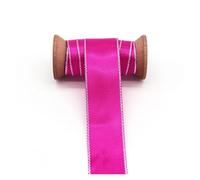 Satin Ribbon Gold Silver Edge Double Face Satin Ribbons Solid Color Fabric Wrapping for DIY Accessories Decorative Sewing Needleworks(Azalea S,38mm)