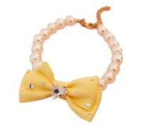 Satin Ribbon Pet Collar High-end Faux Pearl Necklace with Bow Design for Dogs Cats Elegant Rhinestone Embellished Accessory Formal Occasions Yellow S