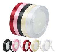 Satin Ribbons, 5 Rolls Thick Silk Satin Ribbon for Gift Wrapping, Red Pink White Black Beige Gift Wrapping Ribbon for Birthday Party Wedding Christmas Craft Decorations(10mm *22m)