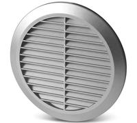 Satin Round Air Vent Grille 180mm with Adjustable Ducting 100-150mm, Silver Ventilation Cover with Anti-Insect Mesh, ABS Plastic Duct Valve with Flexible Flange for Wall or Ceiling