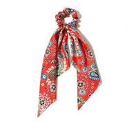 Satin Scarf Furling Girl 1pc Vintage Printed Long Hair Ribbons Scarf Hair Bow Elegant Women Ponytail Hair Bands Elastic Hair Accessories for hair(Red)