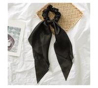Satin scarf Sweet Long Ribbon Solid Bow Scrunchies Satin Ponytail Hair Ties Women Girls Elastic Hair Bands Headwear Hair Accessories(Black)