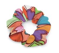 Satin Scrunchies, Colorful Heart Pattern Print Ponytail Scrunchies Durable Hair Bands Elastic Hair Bands with Fashionable Hair Ties for Women