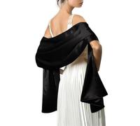 Satin Shawls and Wraps for Evening Dresses Bridal Party Special Occasion by Lansitina, Black, 95" L 26" W