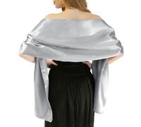 Satin Shawls and Wraps for Evening Dresses Bridal Party Special Occasion by Lansitina - Grey - Large