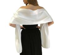 Satin Shawls and Wraps for Evening Dresses Bridal Party Special Occasion by Lansitina - off-white - Large