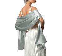 Satin Shawls and Wraps for Evening Dresses Bridal Party Special Occasion by Lansitina, Silver, 95"L 26"W