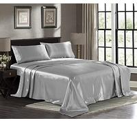 Satin Sheets King [4-Piece, Grey] Hotel Luxury Silky Bed Sheets - Extra Soft 1800 Microfiber Sheet Set, Wrinkle, Fade, Stain Resistant - Deep Pocket Fitted Sheet, Flat Sheet, Pillow Cases