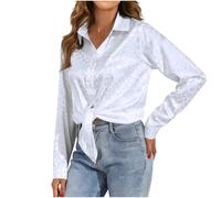 Satin Shirt for Women UK Elegant Jacquard Silk Long Sleeve Button-Down Shirts with Collar Stylish Business Casual Shirt Ladies Office Work Blouse Lightweight Collared Neck Tops