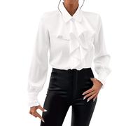 Satin Shirt Top For Women Bow Tie Ruffle Layered Decoration Shirt Women's Tunic Tops Long Sleeve Collar V Neck Button Down Ruffle Blouse Victorian Shirts Tops Casual Ladies Blouses T-shirts Formal Top