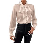 Satin Shirt Top For Women Bow Tie Ruffle Layered Decoration Shirt Women's Tunic Tops Long Sleeve Collar V Neck Button Down Ruffle Blouse Victorian Shirts Tops Casual Ladies Blouses T-shirts Formal Top