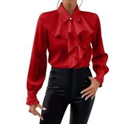 Satin Shirt Top For Women Bow Tie Ruffle Layered Decoration Shirt Women's Tunic Tops Long Sleeve Collar V Neck Button Down Ruffle Blouse Victorian Shirts Tops Casual Ladies Blouses T-shirts Formal Top