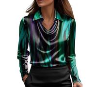 Satin Shirt Women Satin Silk Blouses for Women UK Elegant Cowl Neck Long Sleeve Shirts Trendy Solid Color Tunic Blouse Casual Ruched Front Draped Tops Formal Office Work Wear