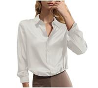 Satin Shirts for Women UK Elegant Long Sleeve Collared Neck Silk Tops Office Business Casual Slim-Fit Button-Down Shirt Ladies Work Blouses 2025 Sale Clearance My Orders Order White