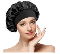 Satin Silk Bonnet for Sleeping, Sleep Cap for Men & Women, Soft Satin Lined Bonnet for Curly Hair Waterproof Plastic Cap - Shower Caps (Black)