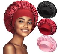 Satin Silk Bonnet for Sleeping, Sleep Cap for Men & Women, Soft Satin Lined Bonnet for Curly Hair Waterproof Plastic Cap - Shower Caps (3PCS)