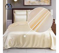 Satin Silk Duvet Cover Sets - 4 PCS - Quilt Cover Bedding Set With Fitted Sheet + 2 Pillow Cases, Cream - Single