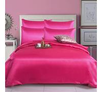 Satin Silk Duvet Cover Sets - 4 PCS - Quilt Cover Bedding Set With Fitted Sheet + 2 Pillow Cases, Fuschsia - Single