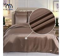 Satin Silk Duvet Cover Sets - 4 PCS - Quilt Cover Bedding Set With Fitted Sheet + 2 Pillow Cases, Mink - Single