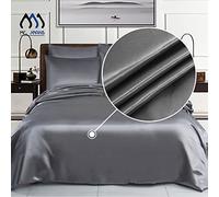 Satin Silk Duvet Cover Sets - 4 PCS - Quilt Cover Bedding Set With Fitted Sheet + 2 Pillow Cases, Silver - Single
