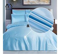 Satin Silk Duvet Cover Sets - 4 PCS - Quilt Cover Bedding Set With Fitted Sheet + 2 Pillow Cases, Sky Blue - Single