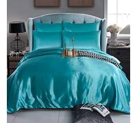 Satin Silk Duvet Cover Sets - 4 PCS - Quilt Cover Bedding Set With Fitted Sheet + 2 Pillow Cases, Teal - Single