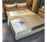 Satin Silk Fitted Sheets Solid Color Bedding Sheets, Chickwin Double King Single Size Bed for Deep Pocket 36-40cm - Shrinkage Fade Resistant - Not Include Pillowcase (Golden,150x200x40cm)
