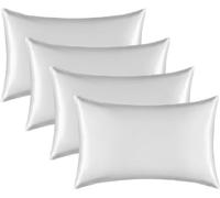 Satin Silk Pillowcase for Hair and Skin, Black Pillow Cases Standard Size Set of 4 Pack Super Soft Pillow Case with Zipper Closure (Ivory, Queen(4 Pack))
