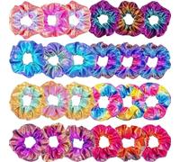 Satin Silk Scrunchies for Hair, Halloween Decorations Curly Hair Accessories for Girls, Tiktok Stuff Scrunchies Teens Car Accessory Hair Tie, Scrunchy Pack Gift, Hair Scrunchies. (Multi- 24pcs)