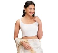 Satin Silk Solid Saree Blouse Top Round Neck Sleeveless Hook and Eye Closure Backless Choli Sari White
