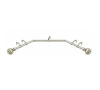 Satin Silver Bay Window Curtain Pole 3-Sided 28mm Eyelet Rod Rail Set with Passing Brackets & Dynasty End Finials (3.9m (1x 1.9m & 2x 1m Poles))