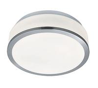 Satin Silver Chrome Trim & Opal Glass Shade Bathroom Modern Round Flush Ceiling Light 230mm | 2 x E27 ES Lamp Bulbs Required (Not Included) | IP44 Rated | Suitable for Outdoor Use