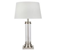Satin Silver Finish Glass Column Base Cream Fabric Shade Desk Table Lamp Light