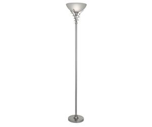 Satin Silver Scroll Floor Stand Frosted Glass