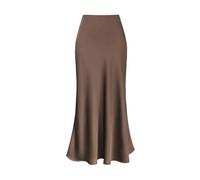 Satin Skirt Maxi Skirt Elegant Faux Silk Satin Skirts for Women Waist A-line Office Lady Skirt Solid Color Glossy Finish(Coffee,XL)