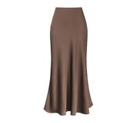 Satin Skirt Women's Long Satin Skirt Midi Maxi Skirt High Waist Skirts Dress Long Midi Skirt Wrap Skirt for Women Swing Casual Skirt Plain Autumn Skirt Summer Skirt Elegant Skirt, brown, XL