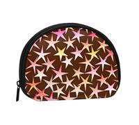 Satin Stars Pink On Chocolate, Women's Storage Bag Shell Makeup Bag Small Coin Purse Shell Change Pouch