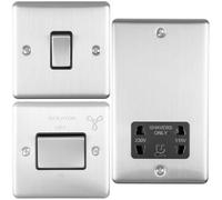SATIN STEEL Bathroom Switch Set -1 Light | 1 Fan Isolator | 1 Twin Shaver Socket