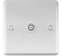SATIN STEEL Single Aerial Satellite Coaxial Socket Female Wall Plate White Trim