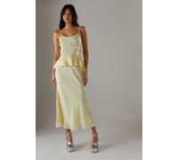 Satin Strappy Seam Detail Peplum Midi Dress Warehouse Yellow 12