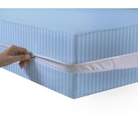 Satin Stripe Zipped Mattress Protector Double Side Zipper Closure Full Encasement Covers Anti Bed Bug Mattress Zip Protector 30cm Deep Matress Cover with Zip (Blue, Single)