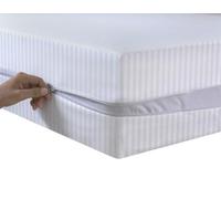 Satin Stripe Zipped Mattress Protector Double Side Zipper Closure Full Encasement Covers Anti Bed Bug Mattress Zip Protector 30cm Deep Matress Cover with Zip (White, Single)