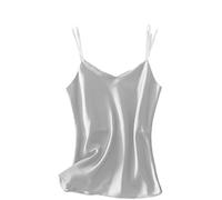 Satin Tank Tops for Women Loose Fit Vest Top Sleeveless V Neck Tunic Tops Summer Silk Cami Solid Color Double Spaghetti Straps Camisole Basic Shirts Loose Plain Elegant Blouse Ladies Vests Silver