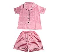 Satin Texture Nightgown Imitated Silk Sleepwear Short Sleeve 2pcs Pocket Everyday Wear for Women (M)