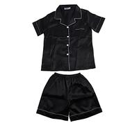 Satin Texture Nightgown Imitated Silk Sleepwear Short Sleeve 2pcs Pocket Everyday Wear for Women (M)