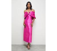 Satin Twill Notch Front Bardot Midi Dress Warehouse Pink 16